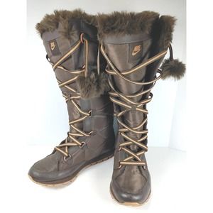 Nike Apres Skyhigh Faux Fur Womens Knee High Brown Winter Boots 333620-221 Sz 8
